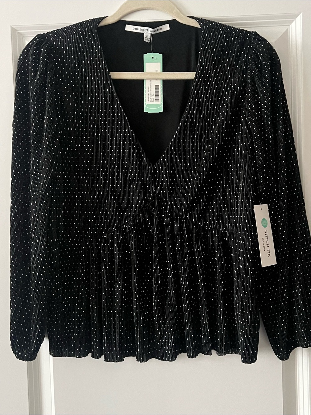 Collective Concepts Black Sparkle V-Neck Peplum Top